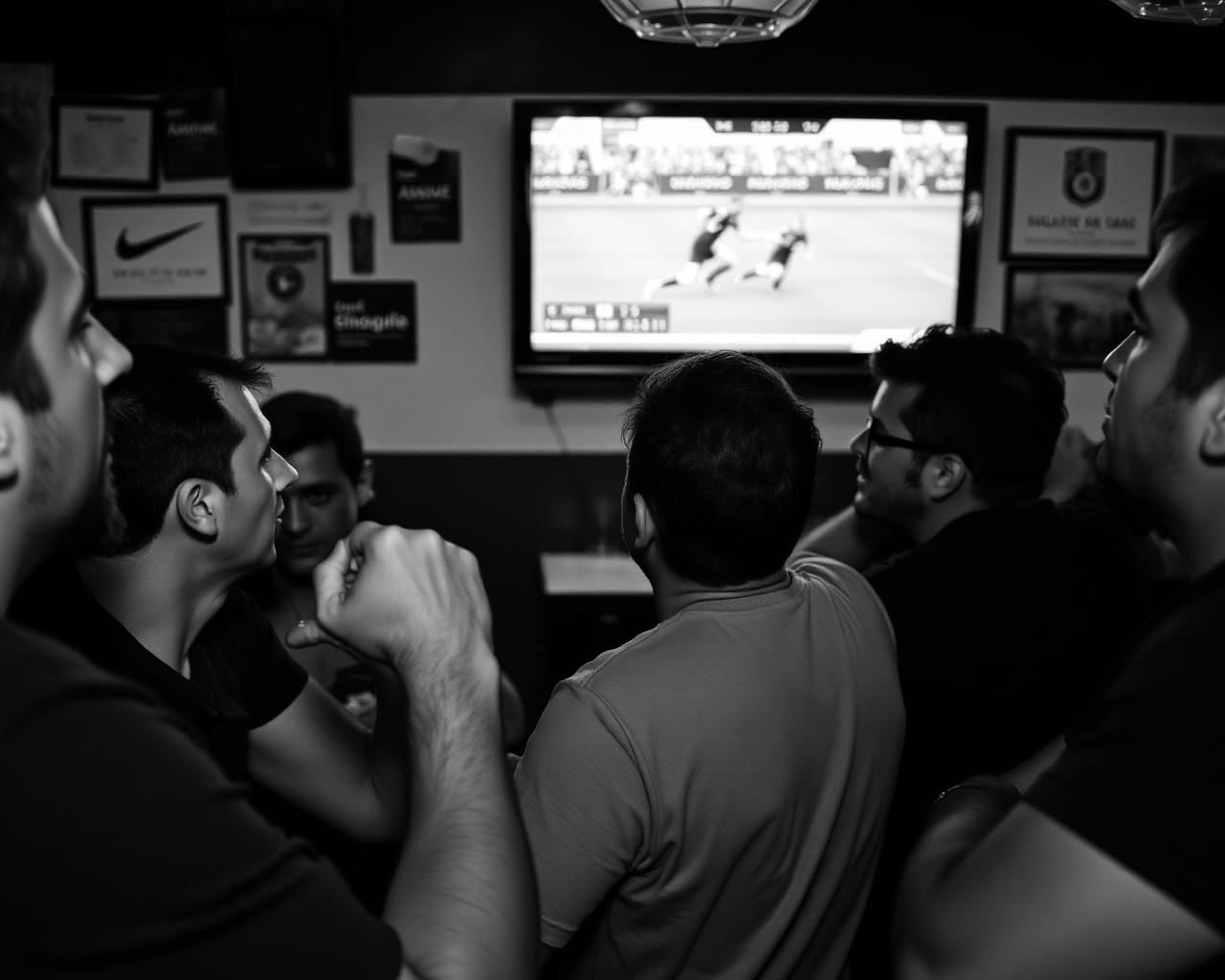 Grupo de amigos viendo el partido en un bar
