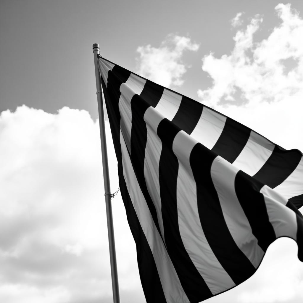 Bandera blanquinegra ondeando al viento
